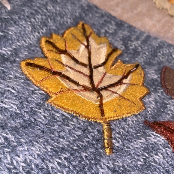 Vintage Fall Autumn Thanksgiving Blue Patchwork Embroidered Knit Zip Sweater 1X - Picture 15 of 16